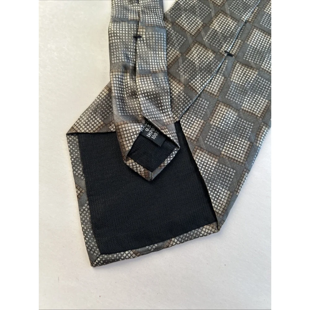 Oleg Cassini Silk Tie Olive And Cream Blocks